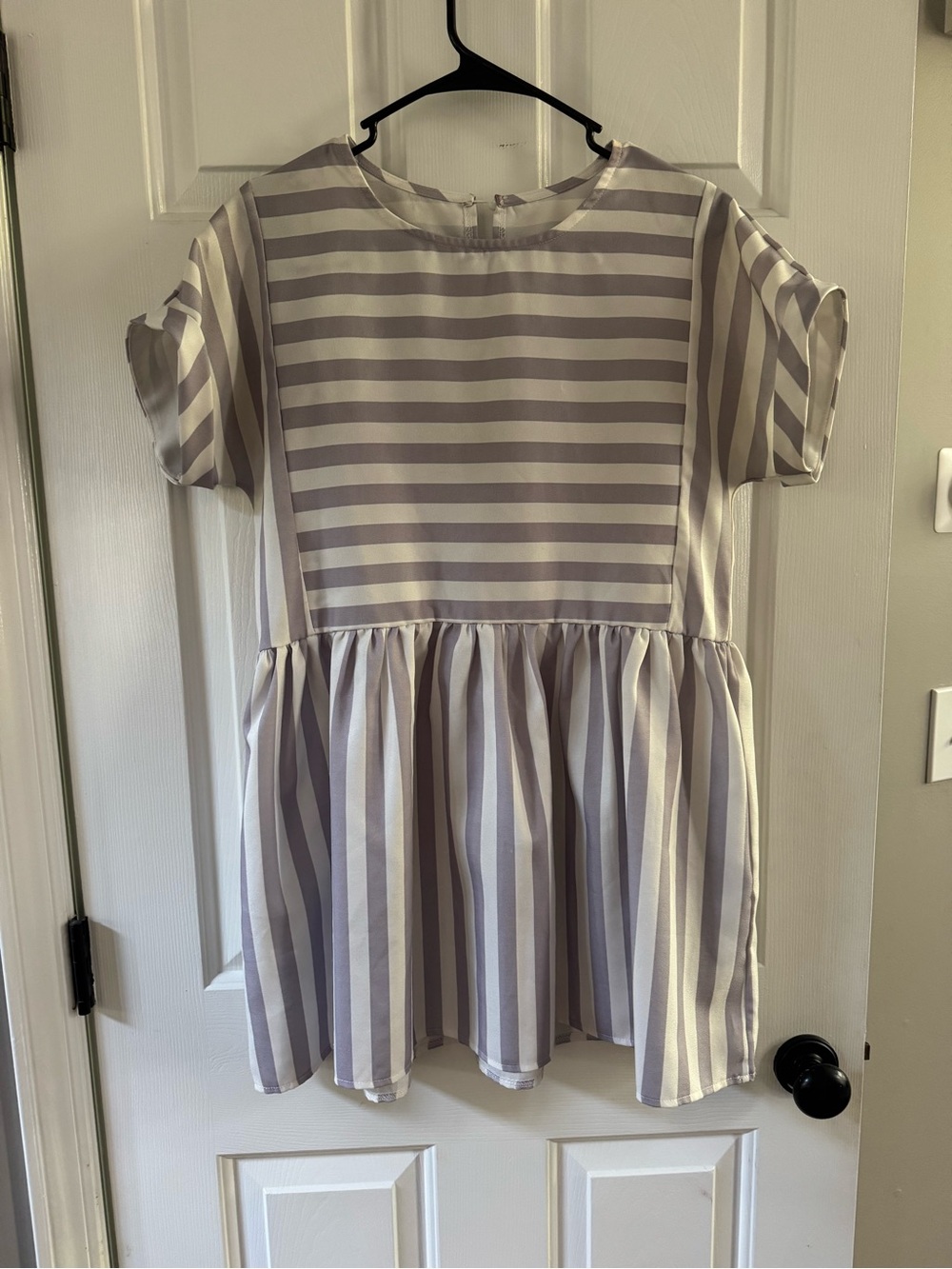 SHEIN Lavender and White Striped Mini Peplum Dress